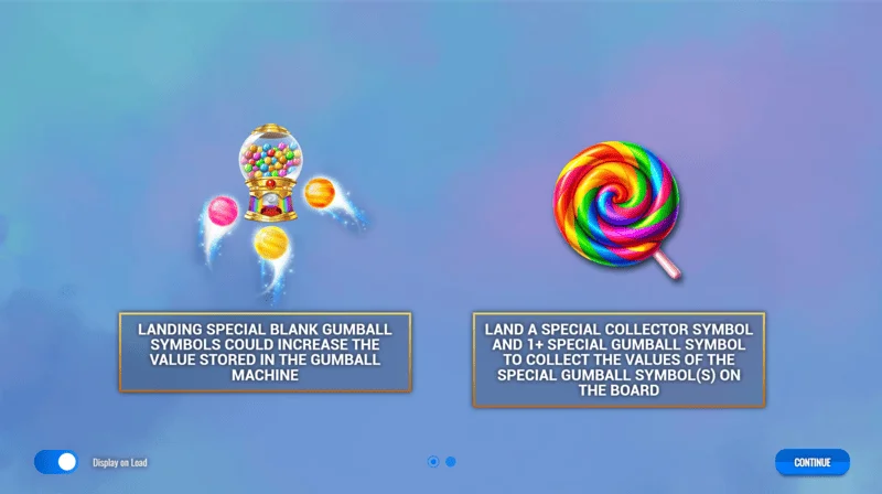 Sweet Candy Cash Stash - päävalikko ja kolikkopelin asetukset